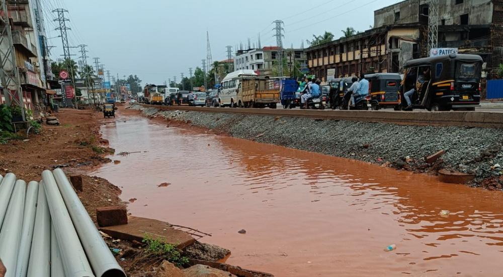Incomplete Highway Work Waterlogging in Bhatkal