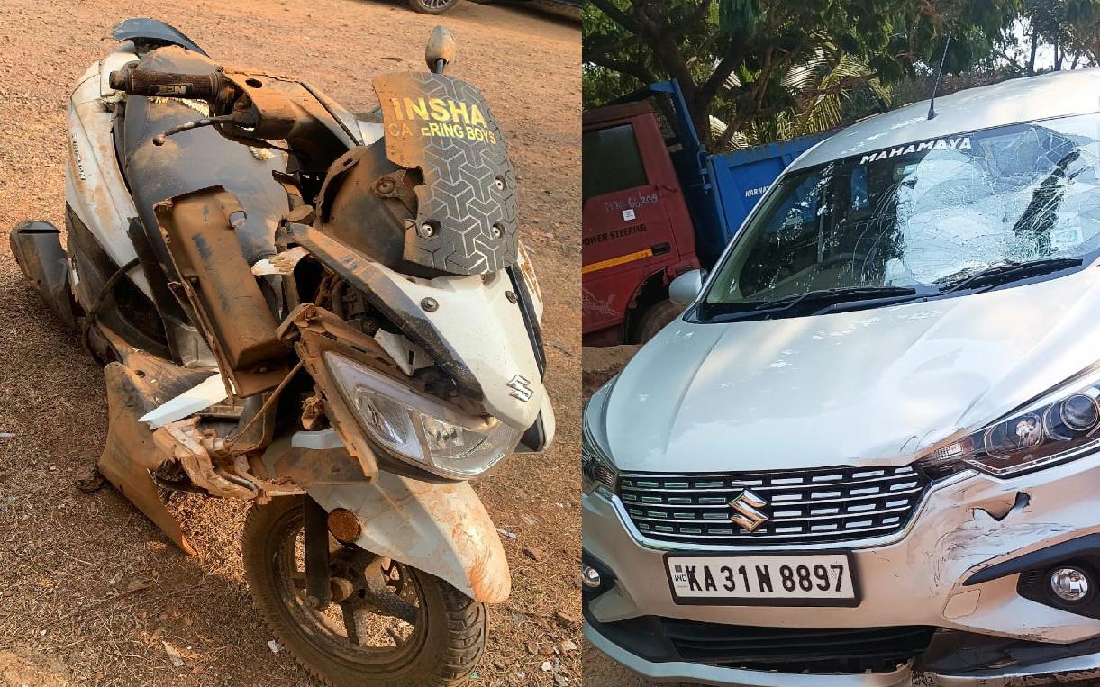 Bhatkal man critically injured in car-scooter collision; shifted to Mangaluru