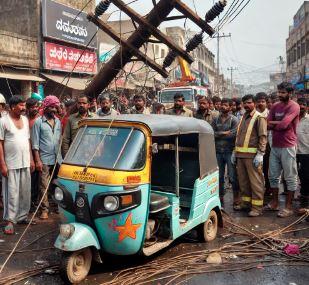 سرسی میں چلتے رکشہ پر گرا بجلی کا کھمبا