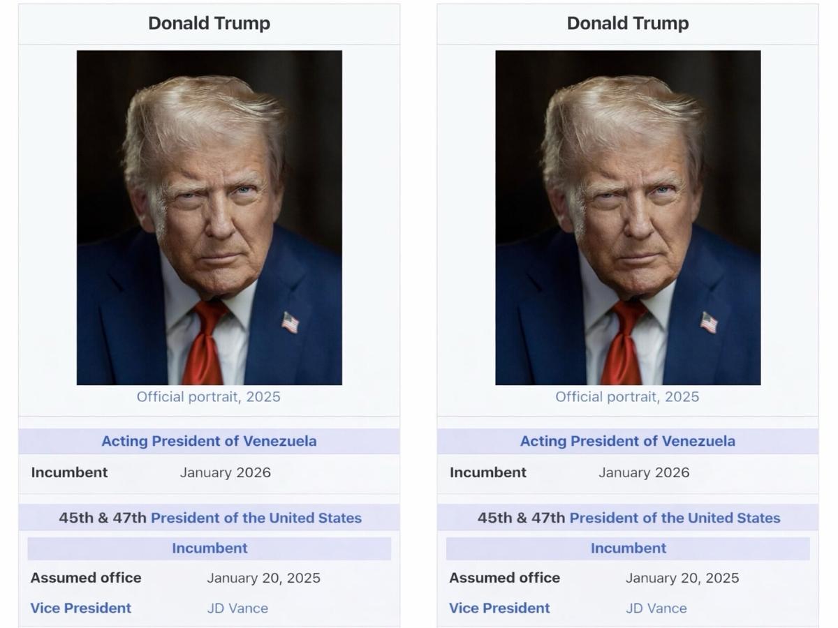 وینزویلا کی صدارت سے متعلق ٹرمپ کی متنازع پوسٹ، ایڈیٹڈ ویکی پیڈیا اسکرین شاٹ وائرل