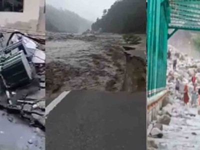 منالی ۔ لیہہ قومی شاہراہ پر بادل پھٹنے سے بھاری نقصان، پلچان میں سیلاب